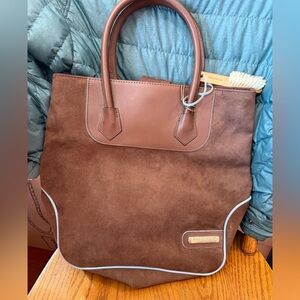 Murano NWT  brown microfiber suede and blue leather trim bag